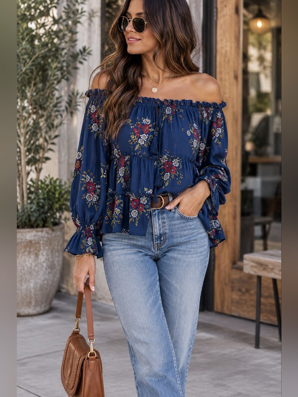 Crescent "olivia"off the shoulder rayon top size small